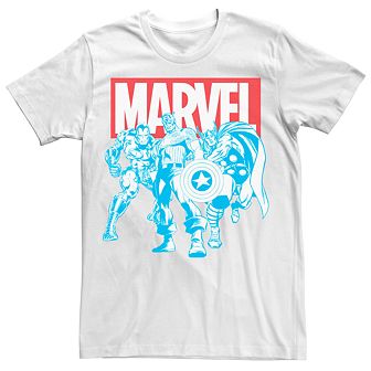 Men's Marvel Red White Blue Avengers Retro Group Shot Tee