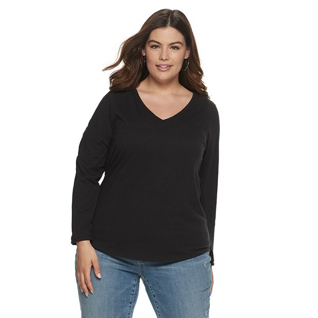 Plus Size EVRI™ Everyday Long Sleeve V-Neck Tee