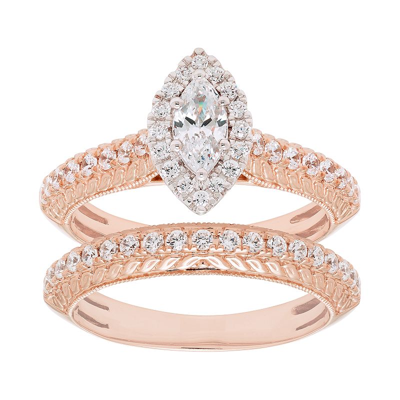 14k Gold 1 Carat T.W. IGL Certified Diamond Halo Engagement Ring Set, Women