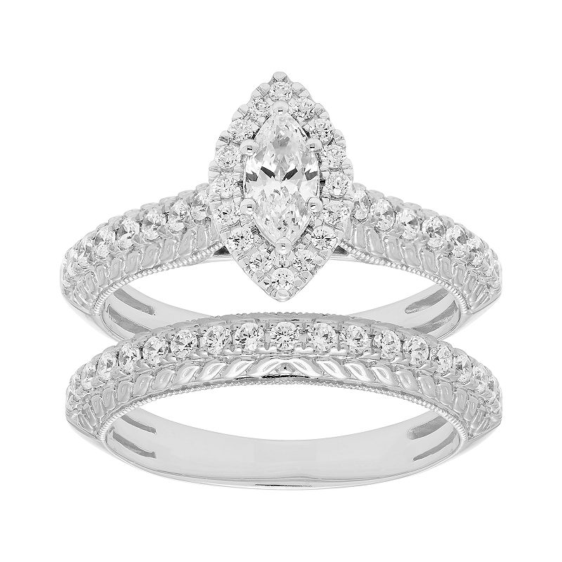 14k Gold 1 Carat T.W. IGL Certified Diamond Halo Engagement Ring Set, Women