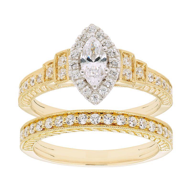 14k Gold 1 Carat T.W. IGL Certified Diamond Engagement Ring Set, Womens, S
