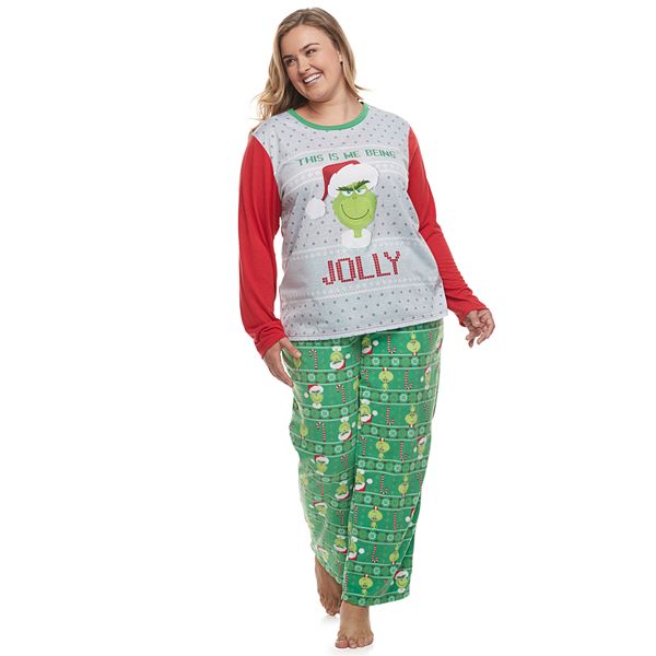 Plus Size Jammies For Your Families The Grinch Top Bottoms Pajama Set