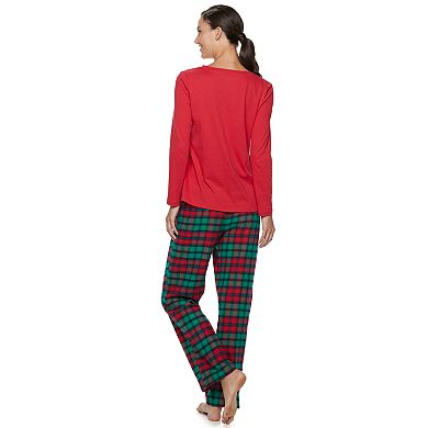 Women's Jammies For Your Families Red Plaid Merry Christmas Family Tee & Pants Pajama Set