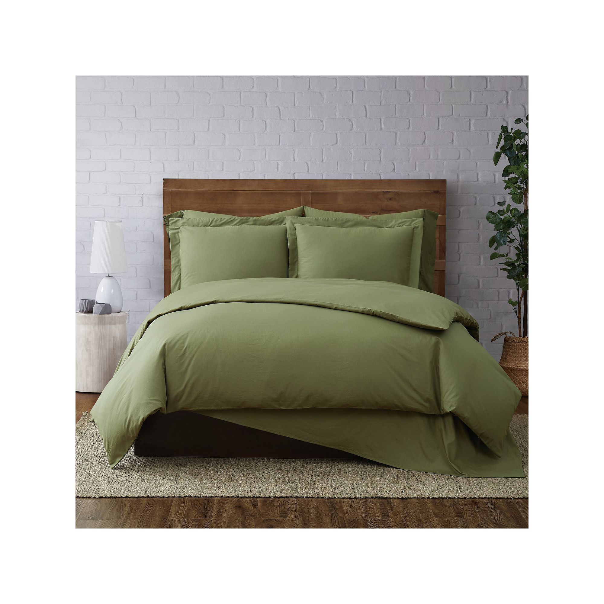 Brooklyn Loom Classic Cotton Duvet Cover Set, Olive Green