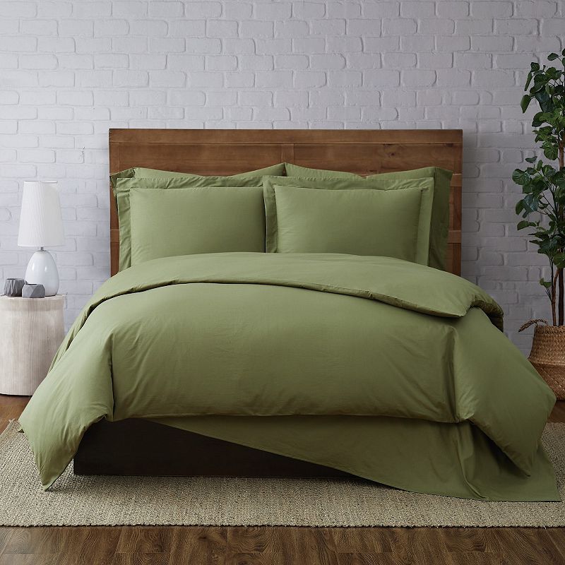 Brooklyn Loom Classic Cotton Duvet Cover Set, Green, Twin XL