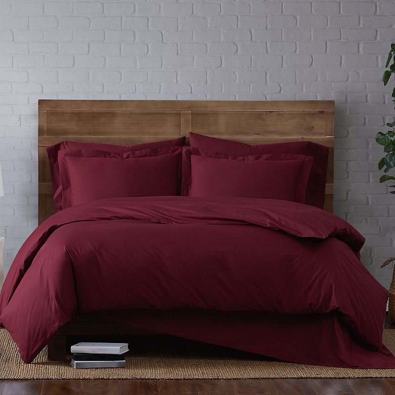 Brooklyn Loom Classic Cotton Duvet Cover Set, Red, Full/Queen