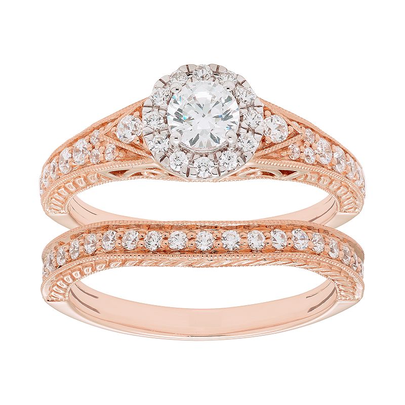 14k Gold 1 Carat T.W. IGL Certified Diamond Engagement Ring Set, Womens, S