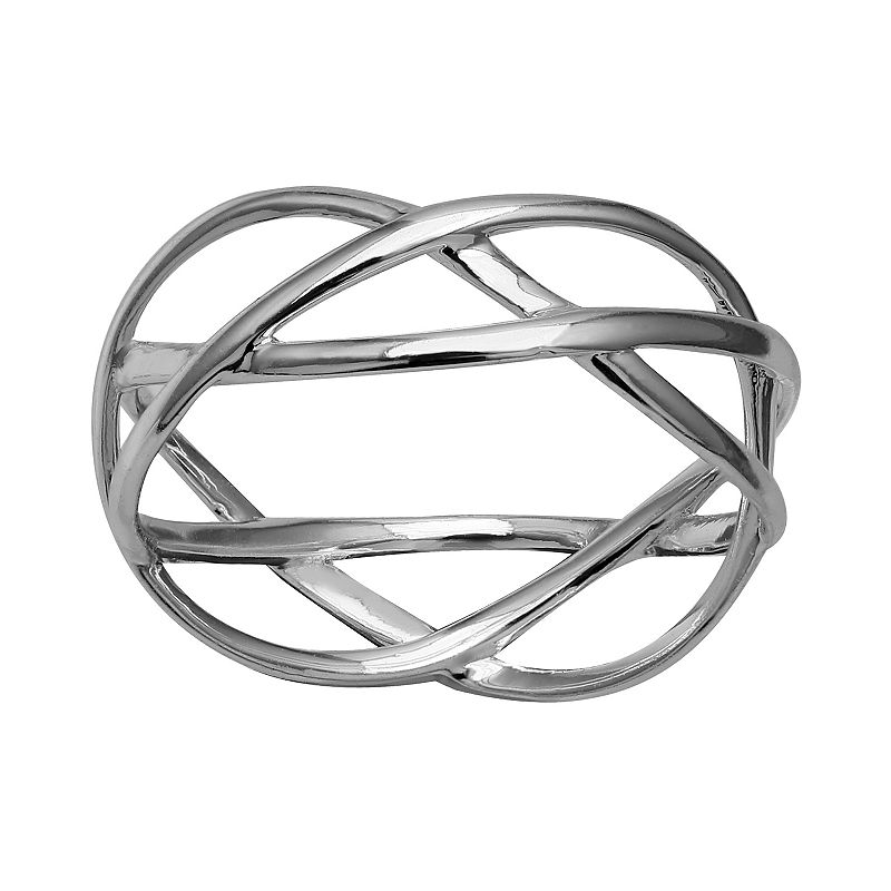 PRIMROSE Sterling Silver Crossover Band Ring, Womens, Size: 8, White