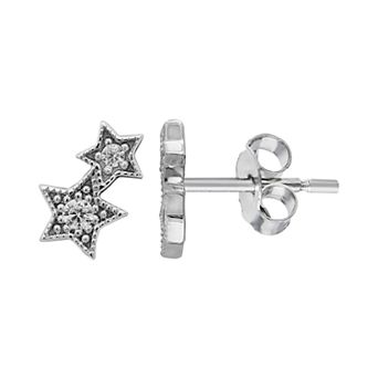 PRIMROSE Sterling Silver Cubic Zirconia Double Star Stud Earrings