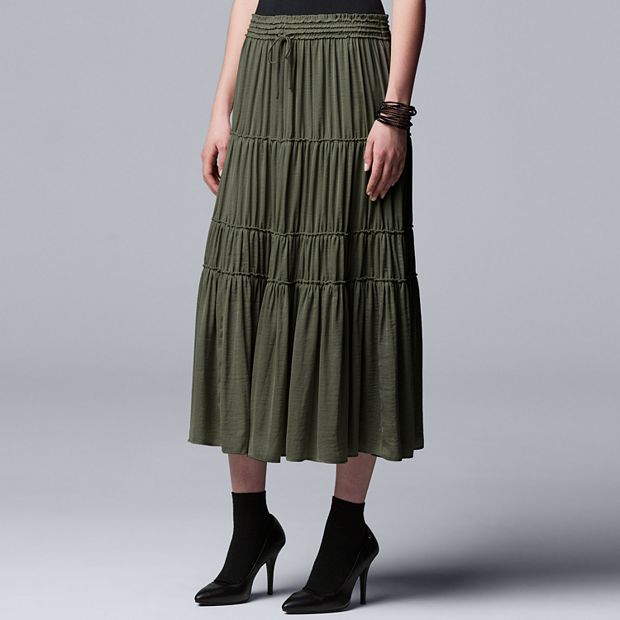 Petite Simply Vera Vera Wang Tiered Smocked Midi Skirt