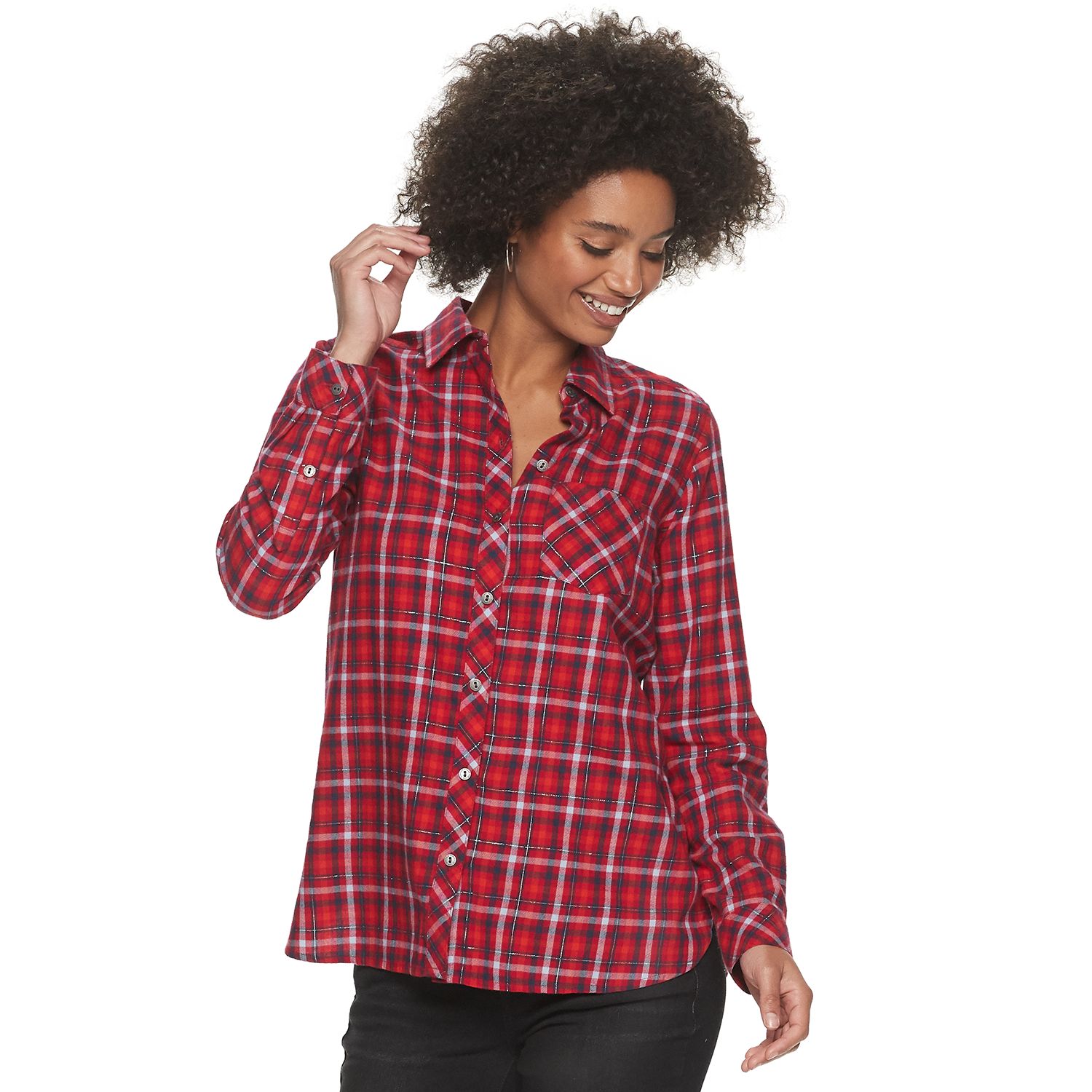 red and navy flannel shirt womens