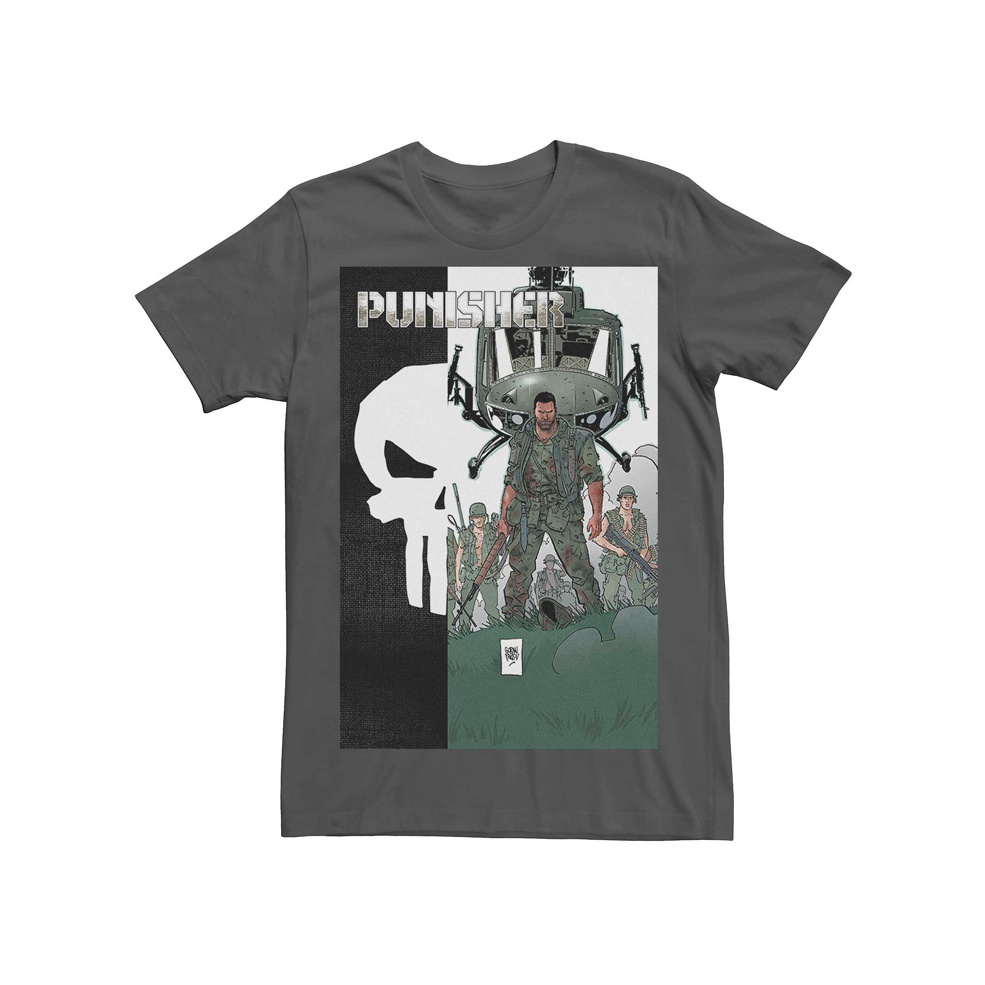 Mens Marvels Punisher Military Copter Comic Tee, Size: Small, Grey