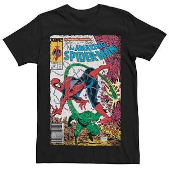 Men's Marvel Spider-Man vs Scorpion Comic Book Cover Tee