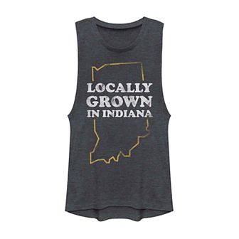 Juniors' "Locally Grown In Indiana" Graphic Muscle Tank Top