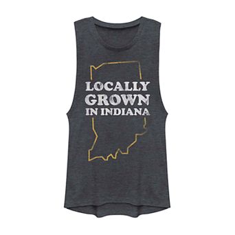 Juniors' "Locally Grown In Indiana" Graphic Muscle Tank Top
