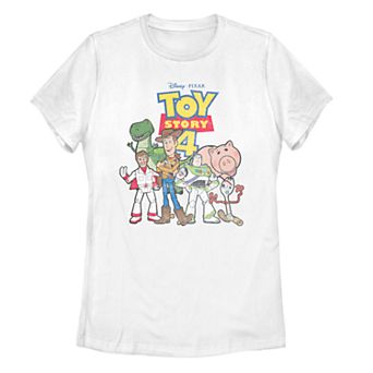 Juniors' Disney Pixar Toy Story 4 Buzz, Woody, and Friends Group Tee