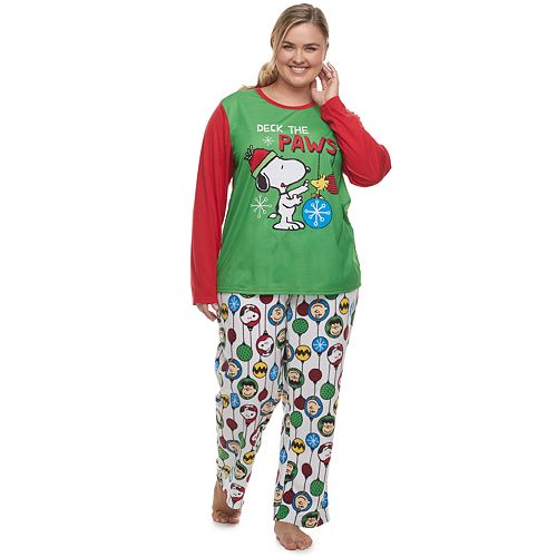 Plus Size Jammies For Your Families Peanuts Snoopy Top & Bottoms Pajama Set