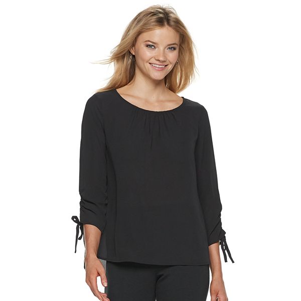 Women's ELLE™ Ruched-Sleeve Crepe Top