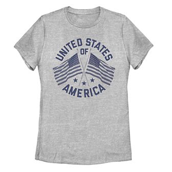 Juniors' United States Of America Double Flag Graphic Tee
