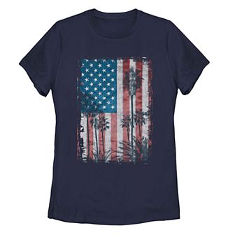Juniors' Palm Tree American Flag Tee