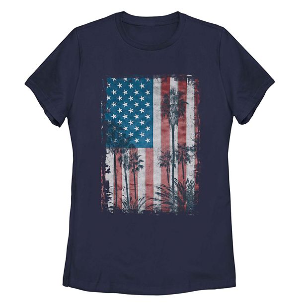 Juniors Palm Tree American Flag Tee