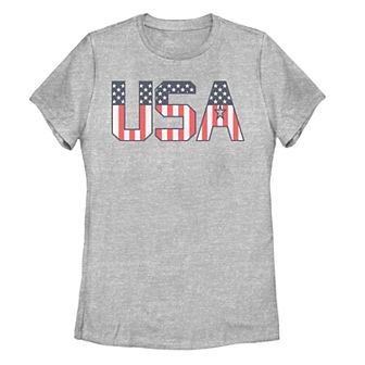 Juniors' USA Flag Text Tee