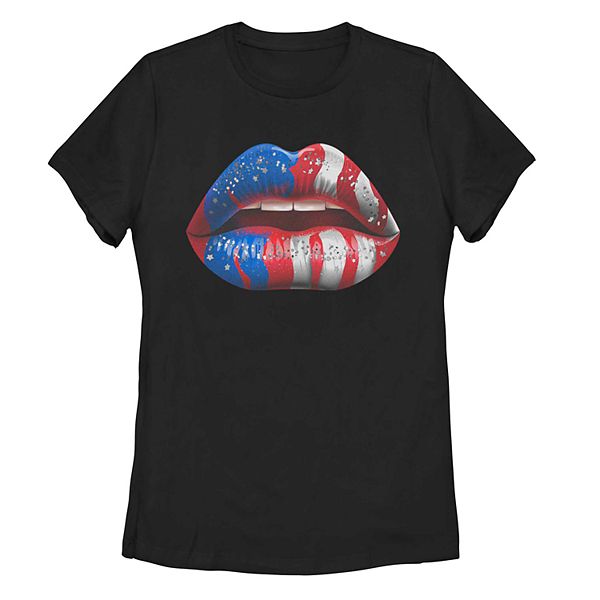 Juniors' American Flag Mouth Tee