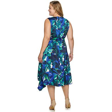 Women's Suite 7 Abstract Leaf Print Fit & Flare with Asymmetrical Hem