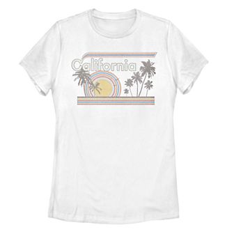 Juniors' California Retro Rainbow Palm Tree Graphic Tee