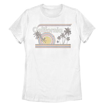 Juniors' California Retro Rainbow Palm Tree Graphic Tee