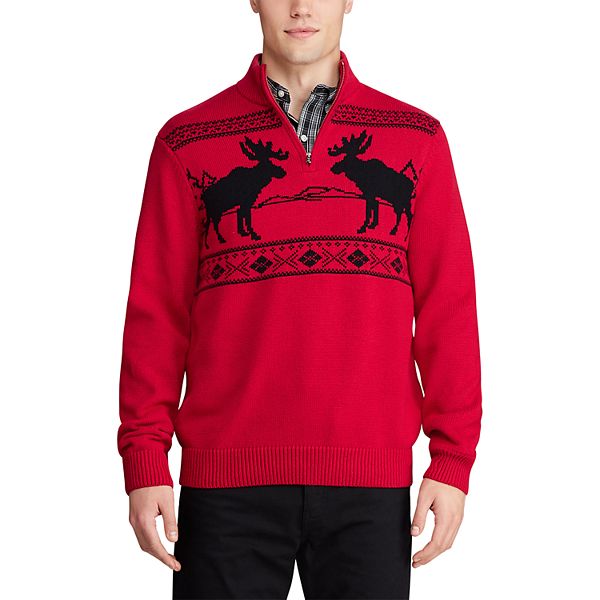 Men's Chaps Classic Fit Zip Neck Moose Sweater