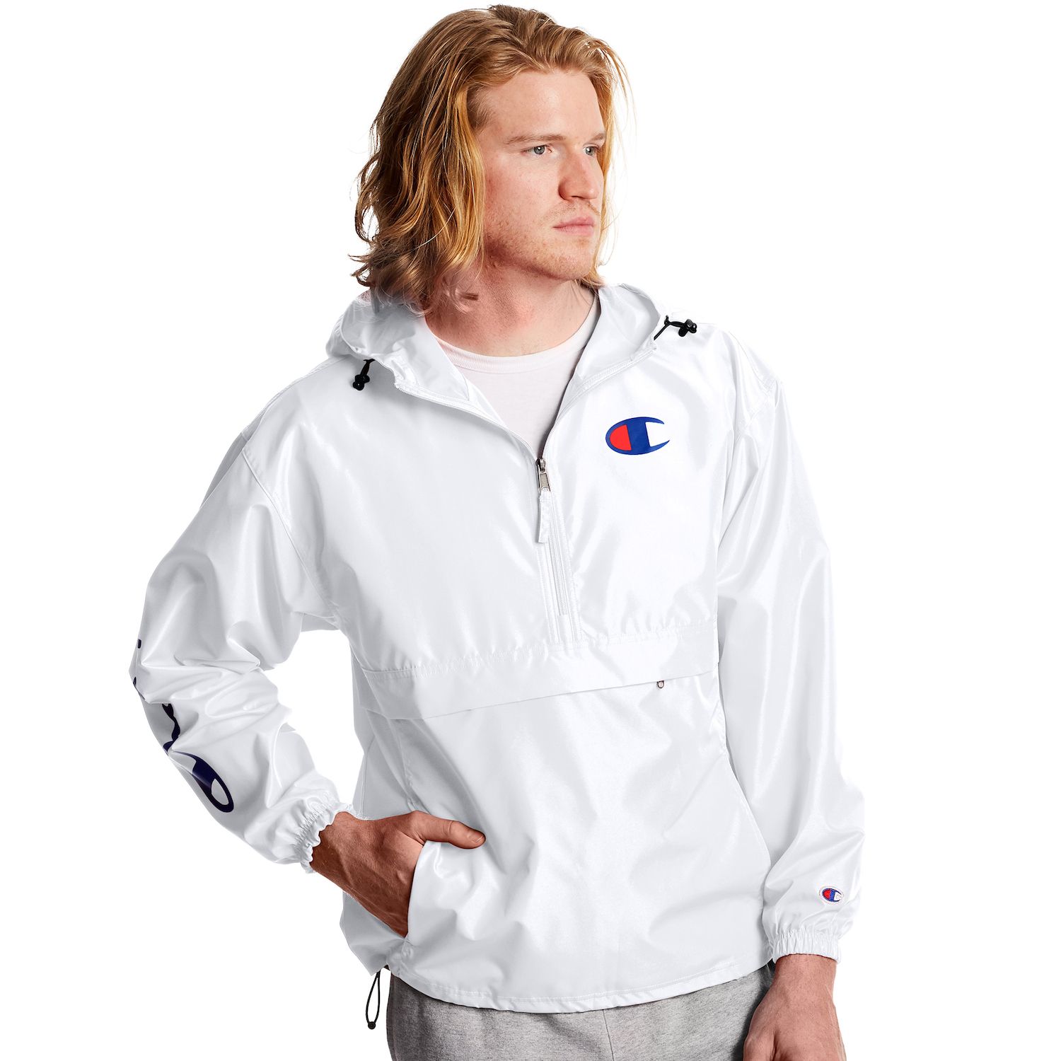 white champion windbreaker mens