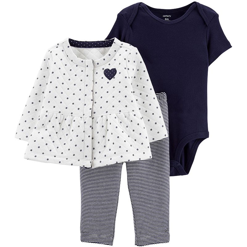 UPC 192136000013 product image for Baby Girl Carter's 3-Piece Heart Quilted Cardigan, Bodysuit & Striped Leggings S | upcitemdb.com