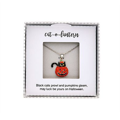 Crystal Collective Silver-Plated Crystal Jack-o'-Lantern & Cat Pendant Necklace