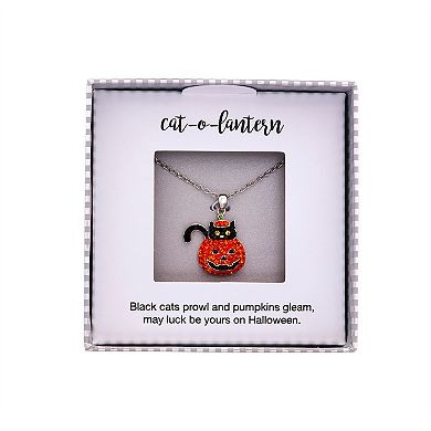 Crystal Collective Silver-Plated Crystal Jack-o'-Lantern & Cat Pendant Necklace