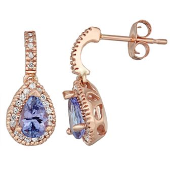 14k Gold Tanzanite & 1/3 Carat T.W. IGL Certified Diamond Teardrop Earrings