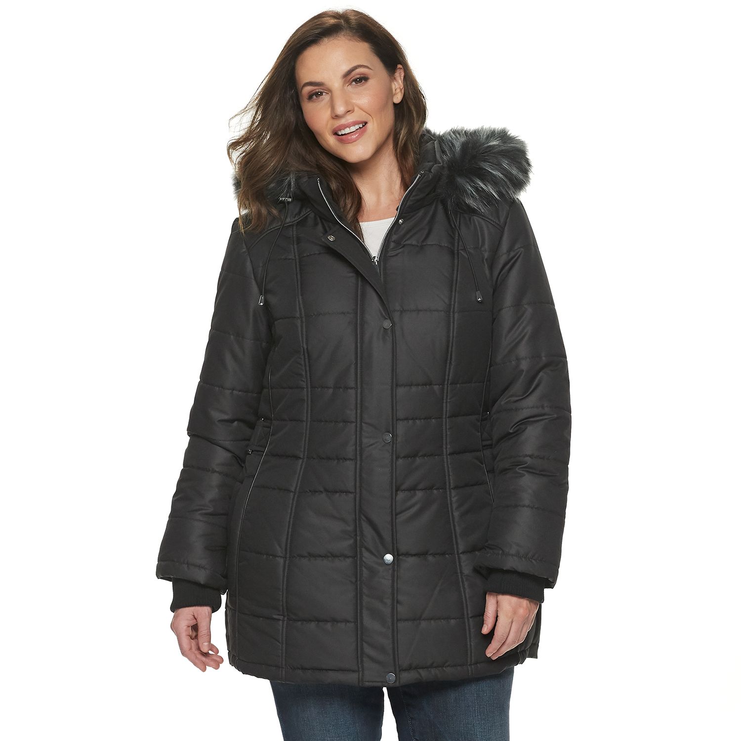 plus size puffer jacket with fur hood