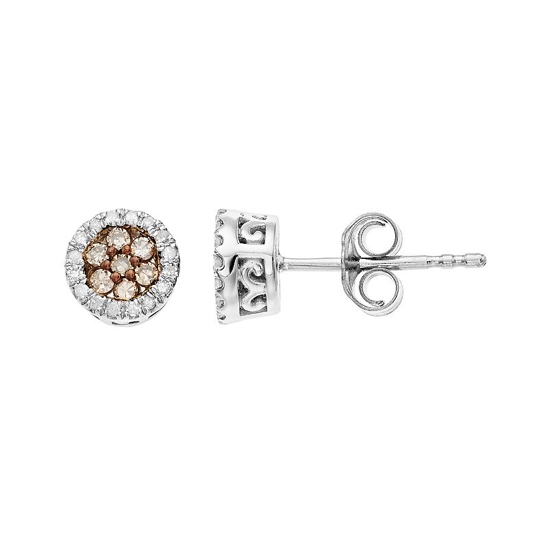 Sterling Silver 1/4 Carat T.W. Colored Diamond Cluster Earrings, Womens, B