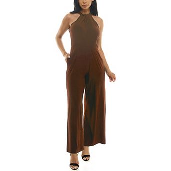 Women's Nina Leonard Wide-Leg Halter Jumpsuit