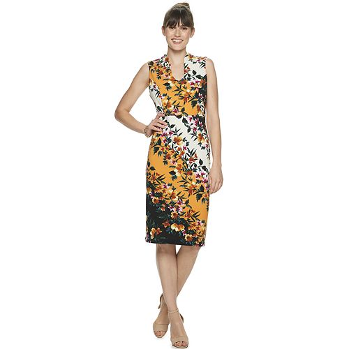 Women's Nina Leonard U-Neck Midi Sheath Dress