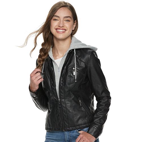 Juniors' Zip-Out Hood Faux Leather Jou Jou Jacket