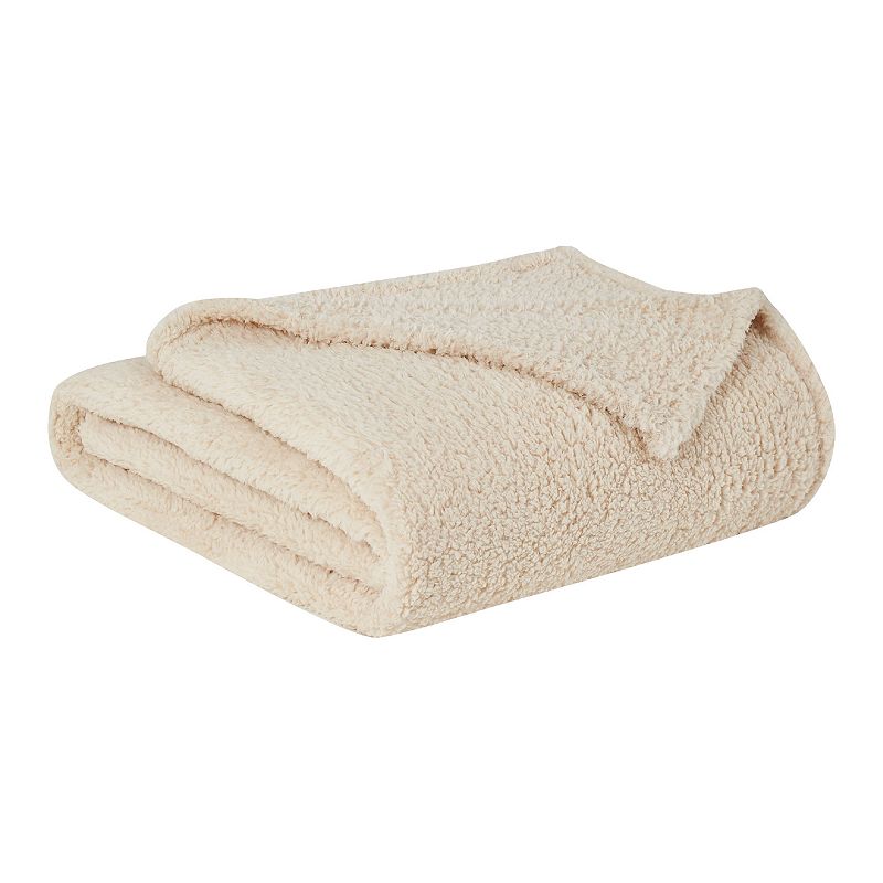 Brooklyn Loom Marshmallow Sherpa Blanket, Beig/Green, Twin XL