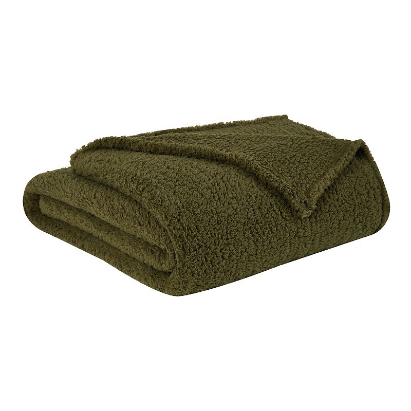 53248184 Brooklyn Loom Marshmallow Sherpa Blanket, Green, K sku 53248184
