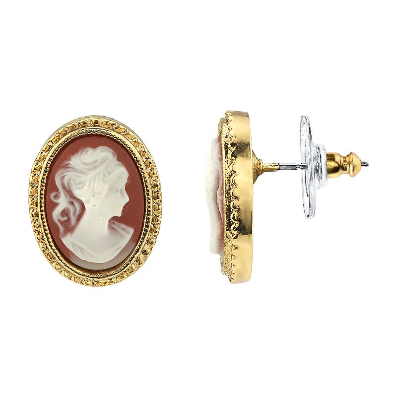 Simulated Cameo Stud Earrings, Womens, Orange