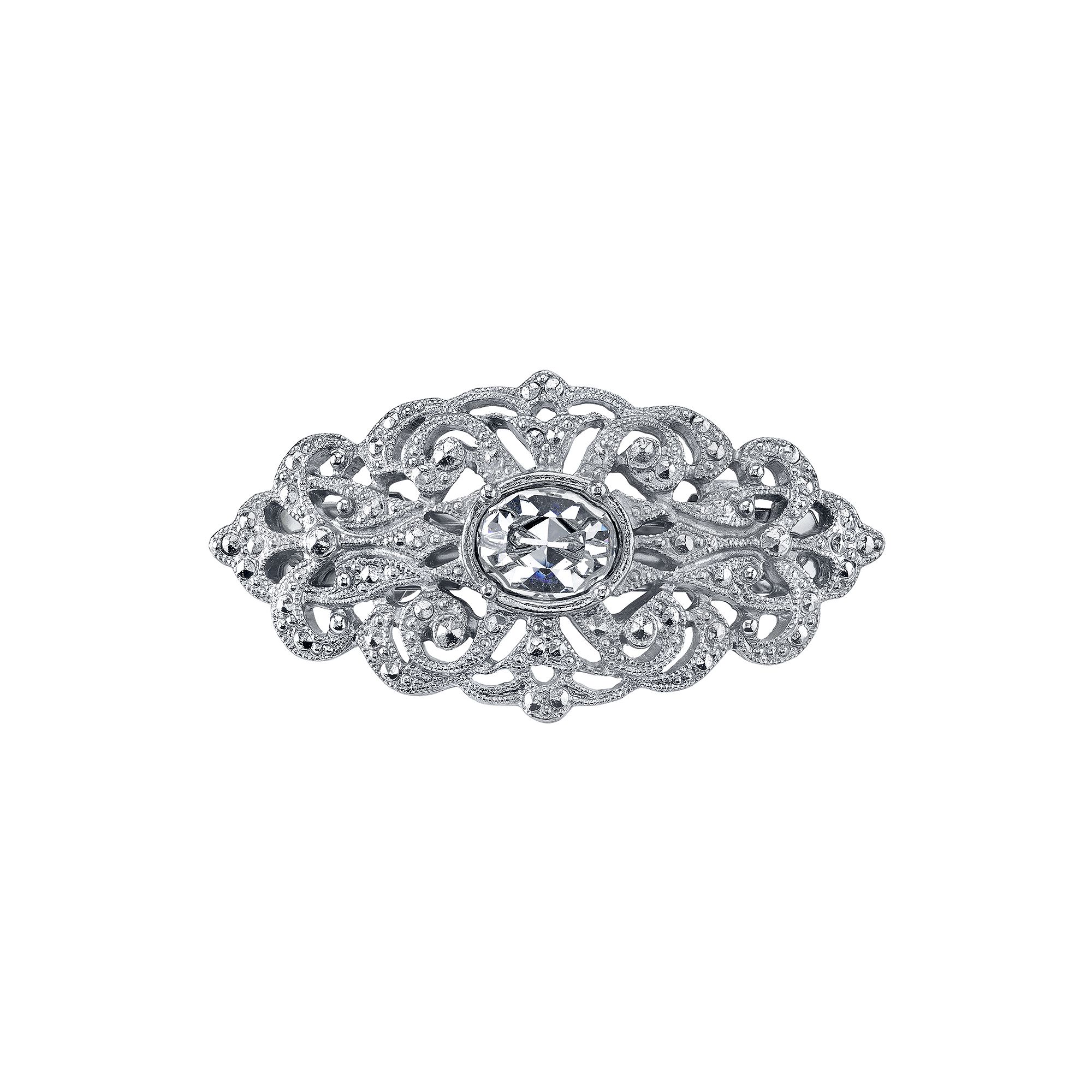 Silver Tone Crystal Hair Barrette, Clear