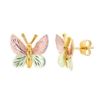 Black Hills Gold Tri-Tone Butterfly Stud Earrings