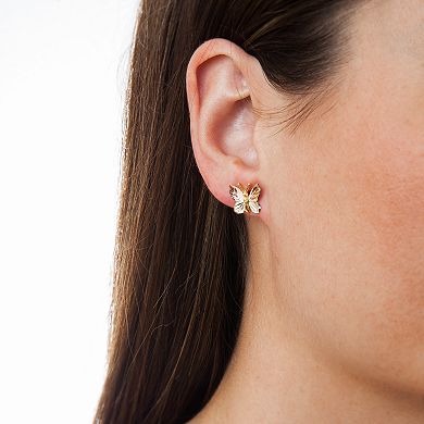 Black Hills Gold Tri-Tone Butterfly Stud Earrings