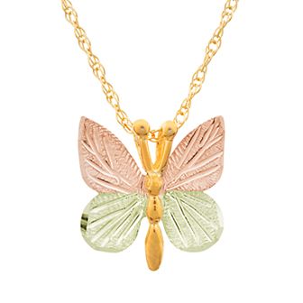 Black Hills Gold Tri-Tone Butterfly Pendant Necklace