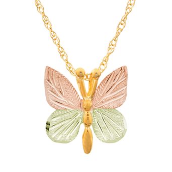 Black Hills Gold Tri-Tone Butterfly Pendant Necklace