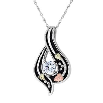 Black Hills Gold Tri-Tone Cubic Zirconia Pendant in Sterling Silver